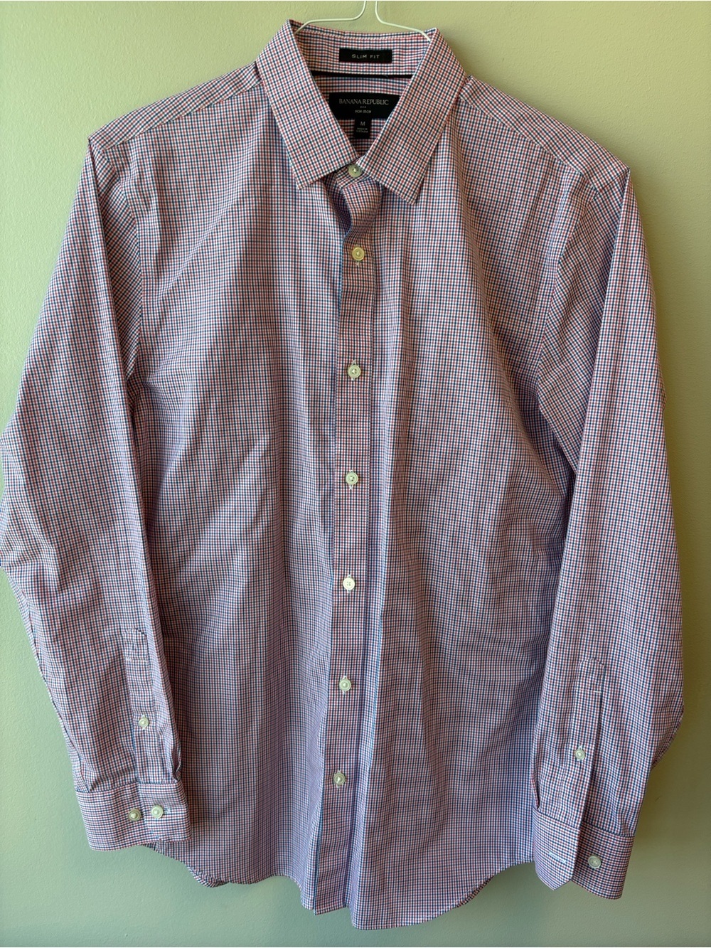 Banana Republic Men's Slim-Fit Blue and Red Micro-Check Dress Shirt